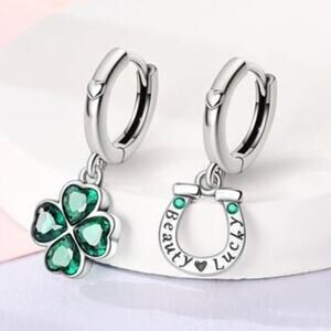 925 Sterling Silver Lucky Clover Drop Dangle Earrings Fashion Hoop Jewelry